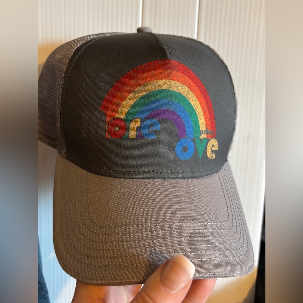 Gray Trucker Hat with Rainbow Design